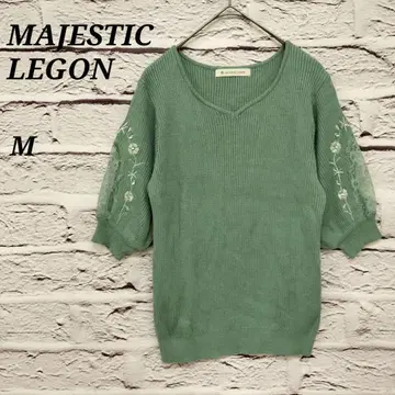 마제스틱 레곤 [ M ] 플라워 레이스 슬리브 니트 하트넥 그린