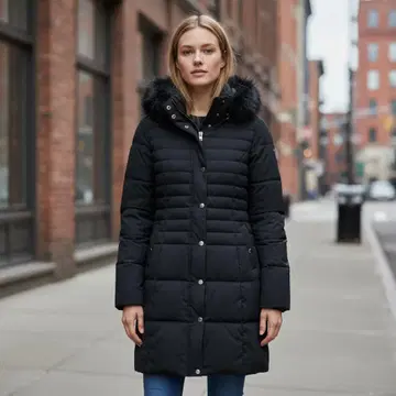 ZARA BASIC 퍼 달린 롱 다운 코트 블랙 다운 자켓 M
