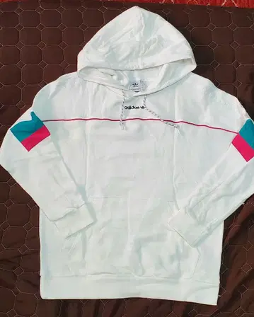 adidas 후드 부착 후드티 화이트/터콰이즈/핑크
