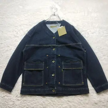 [택 포함 새상품] LELILL 노카라 데님 자켓 커버올 네이비