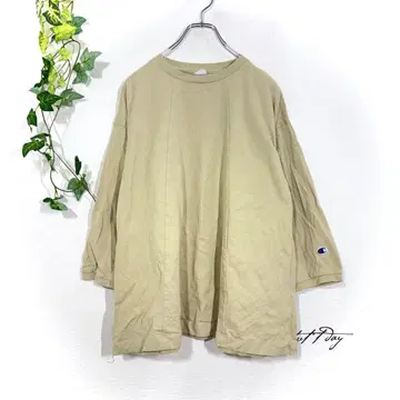 챔피온 긴팔 T셔츠 (M) 오버 사이즈 플레어 로고 프린트 7부 소매