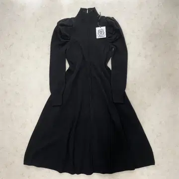 미사용품 세븐텐 23AW 퍼프 슬리브 니트 원피스 울 M 블랙