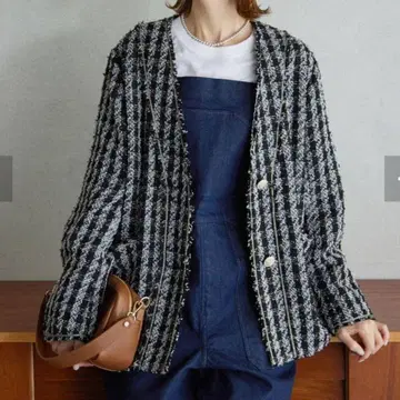 새상품급 SLOBE IENA 트위드 노카라 자켓 라메 믹스 F