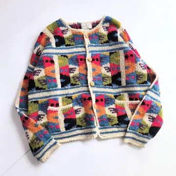 빈티지 Express 올 패턴 핸드 니트 가디건 SF2