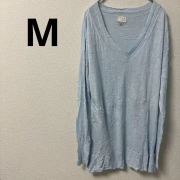 하나뿐인 스카이블루 V넥 여성용 긴팔 니트 [ M ] 얇은 소재