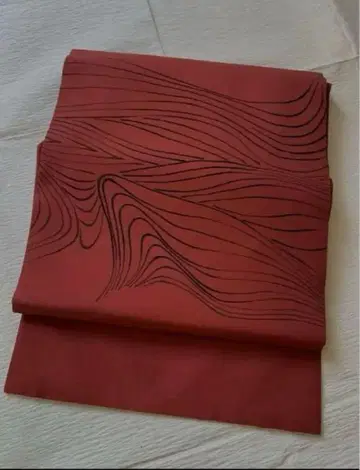 순수 실크 차분한 주홍색 시오제 손그림 및 자수 나고야 오비