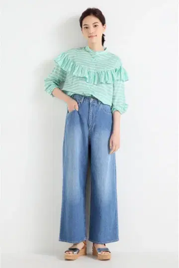 저널 스탠다드 하이웨스트 데님 와이드 팬츠 38