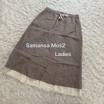 Samansa Mos2 린넨 레이어드 스커트 무릎 기장 여성용 M