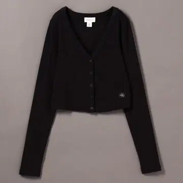 캘빈클라인 롱 슬리브 리브 코튼 가디건 크롭