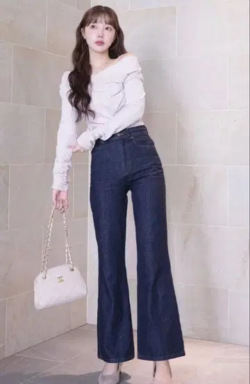 elise 에리스 하이웨이스트 핏 플레어 진 S