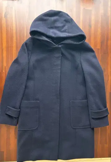 COUP DE CHANC 후드 부착 네이비 롱 코트 모 100%