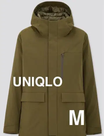 유니클로 하이브리드 다운 후드티 올리브 카키 새상품 M 자켓