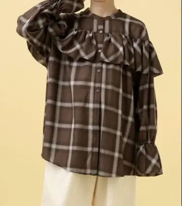 렙심 마터니티 브라운 체크 프릴 셔츠