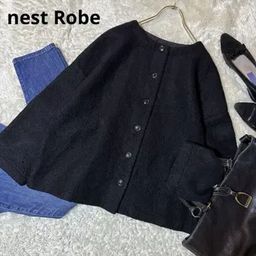 새상품급*nest Robe 울 부클레 노카라 자켓 블랙 FREE