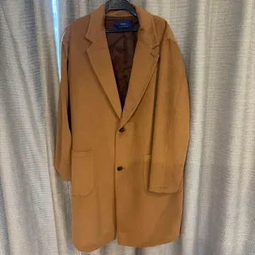 카멜 체스터 코트 투버튼