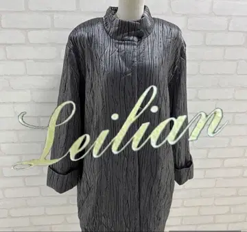 새상품급 Leilian 스트라이프풍 무늬 롱 기장 코트 일본제