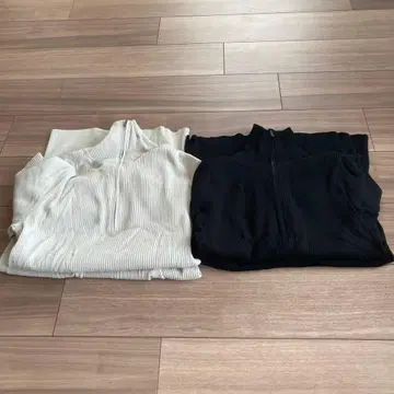 유니클로 하프 지퍼 니트 원피스 2개 세트 블랙 라이트 그레이 L