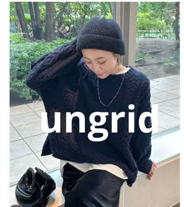 ungrid 언그리드 네이비 패치워크 케이블 니트 긴팔 스웨터