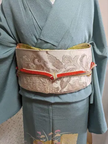 럭셔리 은사 자수 후쿠로 오비 (순수 실크)