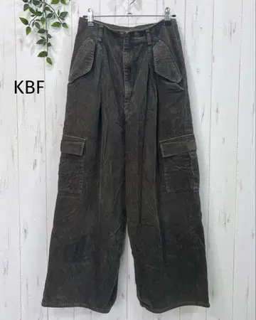 새상품급 KBF 카키 코듀로이 카고 와이드 팬츠 36