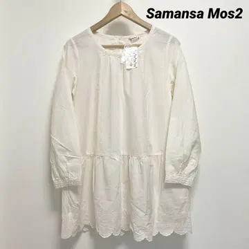 사만사 모스모스 밑단 스캘럽 튜닉 블라우스 아이보리 긴팔 블라우스