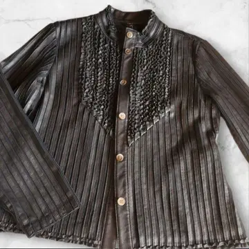 레어 양가죽 긴팔 셔츠 블랙 개더 디자인