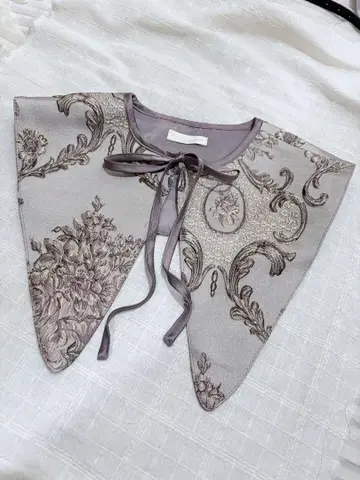 연보라 꽃무늬 자수 탈부착 카라