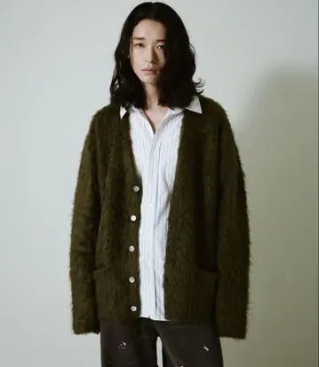 모헤어 터치 슈퍼 샤기 가디건 camphor wood