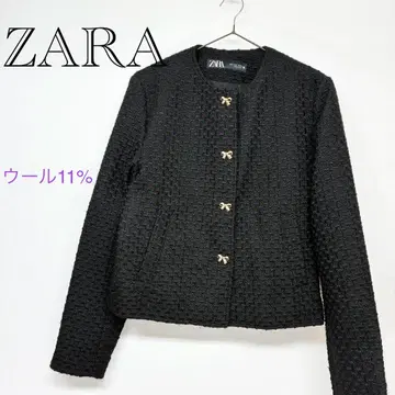 자라 자켓 울 혼방 블랙 아우터 EUR S 리본 금 리본