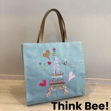 [ 새상품급 ] Think Bee! 싱크비 데님 토트백 가죽 스팽글