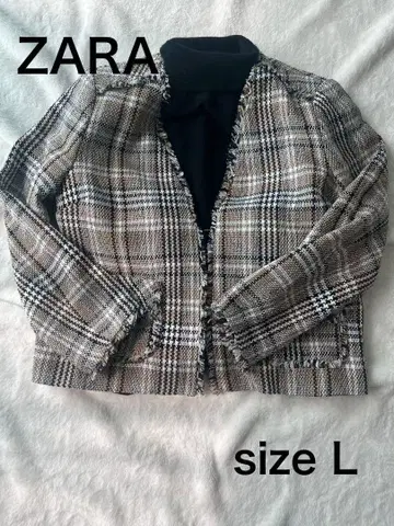 [ 새상품급 ] ZARA 트위드 노카라 자켓 브라운 계열 size L