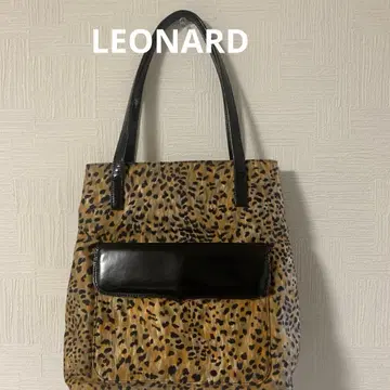LEONARD 카멜 x 블랙 레오파드 무늬 토트백