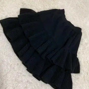 FOXEY 단 플레어 니트 스커트 블랙 36 귀여운 오샤레 프릴