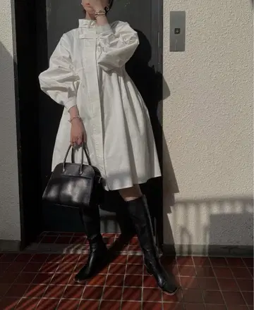 willfully 위르프리 화이트 셔츠 원피스 벌룬 슬리브