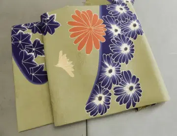 순수 실크 앤티크 나고야 오비 시크한 연한 노란색에 꽃