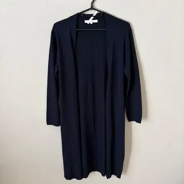 untitled 네이비 얇은 소재 리브 니트 롱 가디건