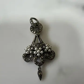 빈티지 실버 엘레강트 하트형 펄 목걸이 925 각인