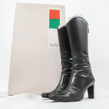 긴자 카네마츠 천연 가죽 카프 롱 부츠 22.5cm 박스 포함 블랙