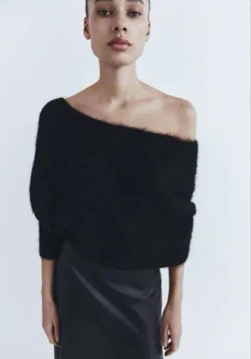 자라 알파카 블렌드 비대칭 니트 볼레로 스웨터 케이프