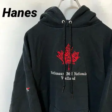 N-5878 Hanes 캐나다 메이플 리프 자수 후드 맨투맨 L