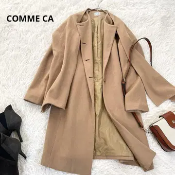 판초풍 롱 코트 노카라 울 머플러 포함 베이지