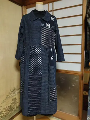 구루메 카스리 패치워크 롱 코트 원피스