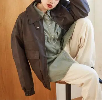 NICE CLAUP RMFA 빈티지 가공 인조 가죽 블루종