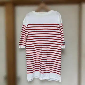 오르치발 빨흰 보더 7부 소매 튜닉 티셔츠