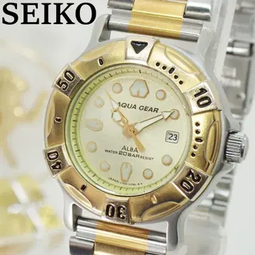 작동품 새상품 배터리 세이코 알바 아쿠아 기어 여성용 데이트 골드