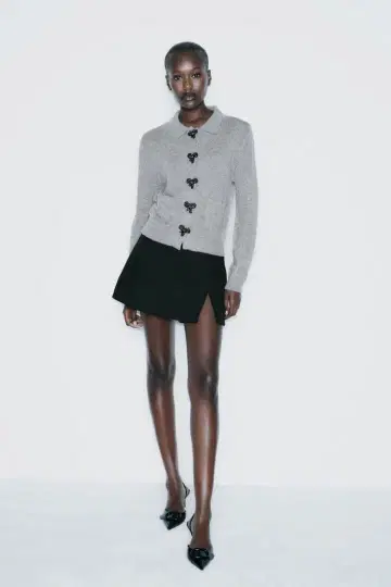 ZARA 새상품 작년 그레이 리본 니트 가디건 M