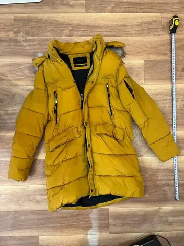 ZARA 후드 부착 다운 자켓 머스타드