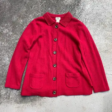 울 100% 엘엘빈 니트 스웨터 가디건 레드