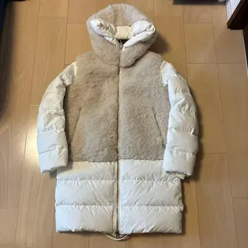 DUNO 듀노 새상품급 무스탕 절개 다운 자켓 코트 아이보리 베이지