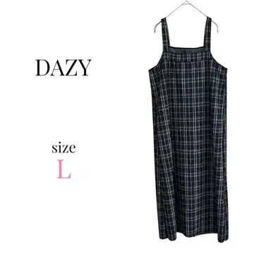 DAZY [ L ] 체크 무늬 오버롤 스커트 원피스 롱 레이어드 트위드